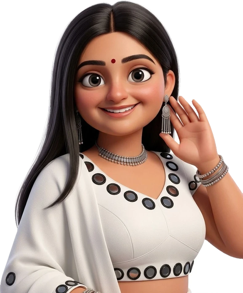 3D illustrated Juhi Chavda, AEO and SEO expert, smiling and waving